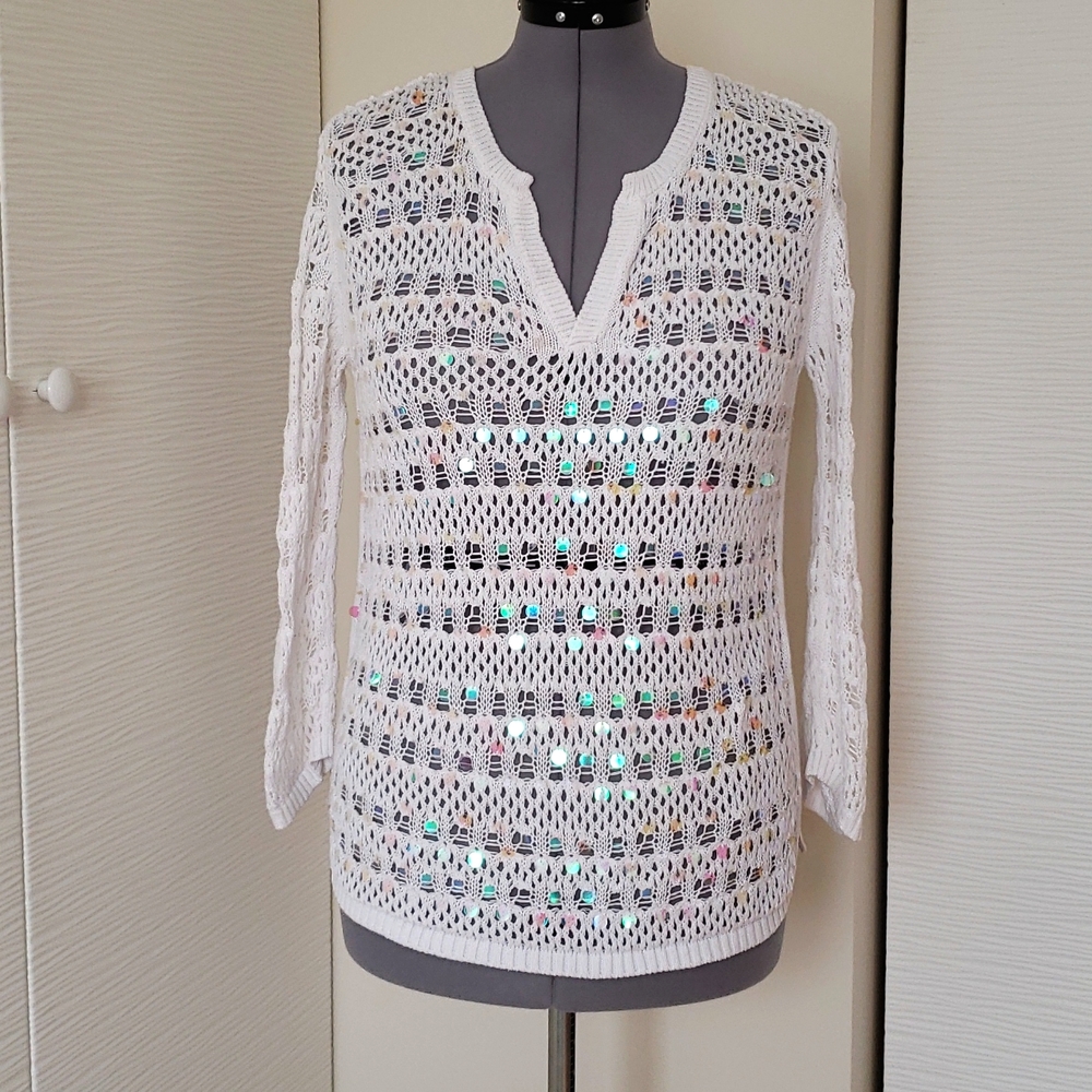 Peck & Peck Cotton Sequined Top Size L